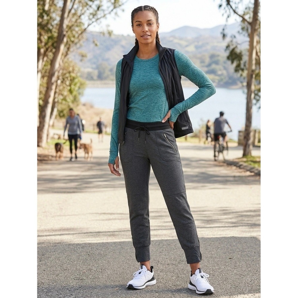 Athleta Metro Slouch Jogger Pants Gray Heather Ankle Zip S/870874-01 Womens M